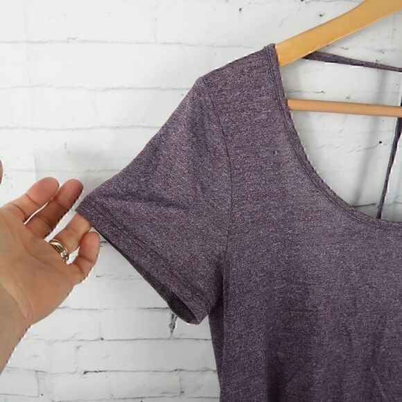 BALANCE COLLECTION PLUM SHORT SLEEVE STRAPPY WATERFALL BACK YOGA TOP SIZE MEDIUM - Picture 5 of 8